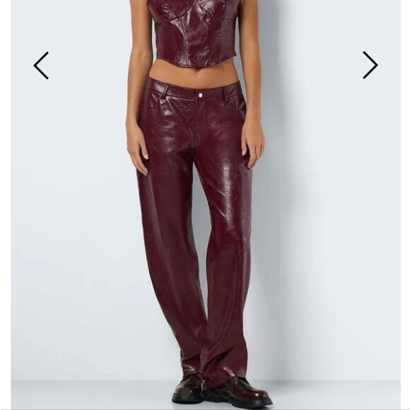 Noisy May Kane PU Straight Leg 5 pocket Trousers w belt loops size Large NWT - Picture 3 of 4